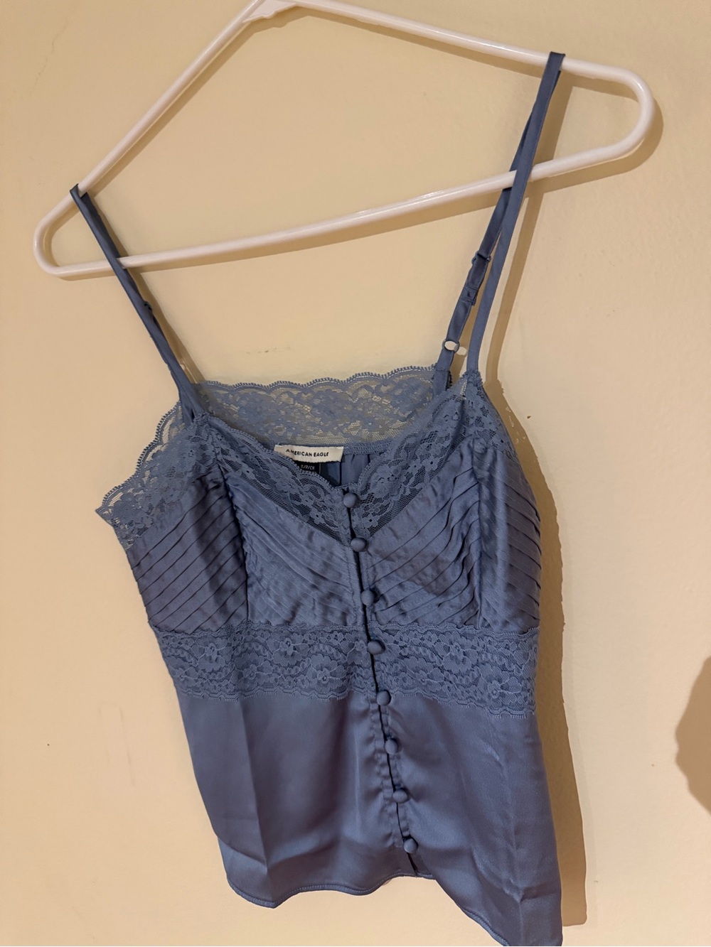 American Eagle Outfitters Dusty Blue Lace Trim Satin Cami